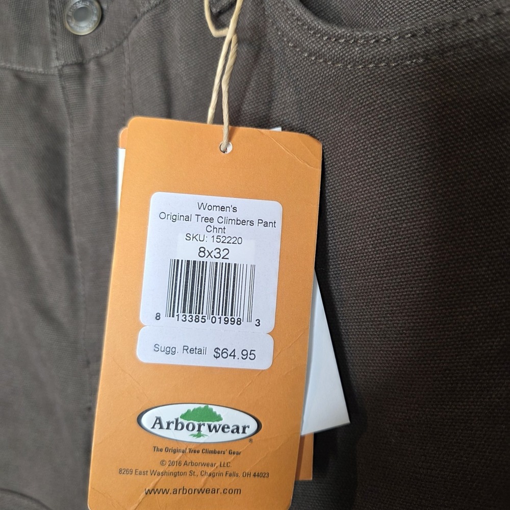 NWT Arborwear Original Tree Climber Pants 8x32 Brown Womens Double Knee Canvas - Picture 4 of 9